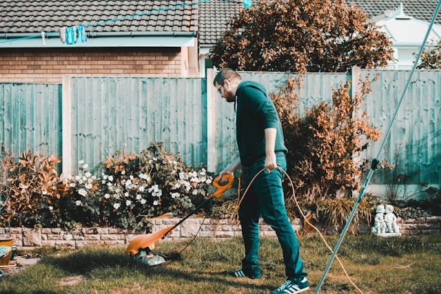 person doing yard work